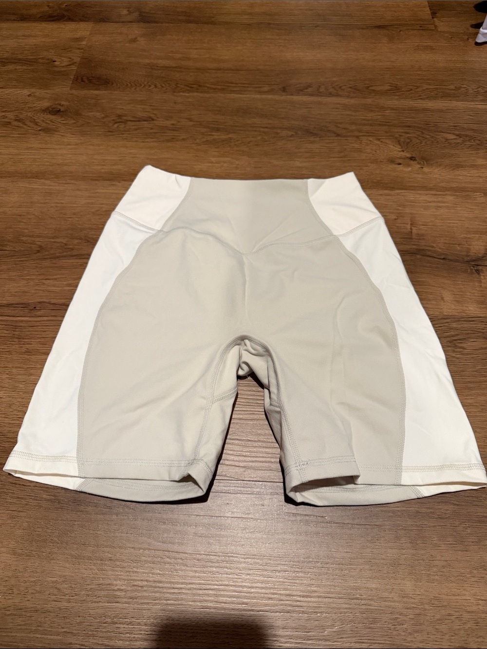 BuffBunny Two-Tone High-Waist Bike Shorts — Cream and White